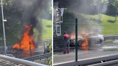 Üsküdar’da lüks otomobil bir anda alev aldı