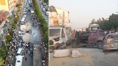 Bitlis’te freni boşalan TIR, 11 araca çarptı