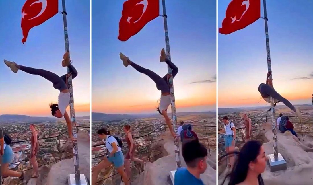 Nevşehir'de bir bayrak direğindeki