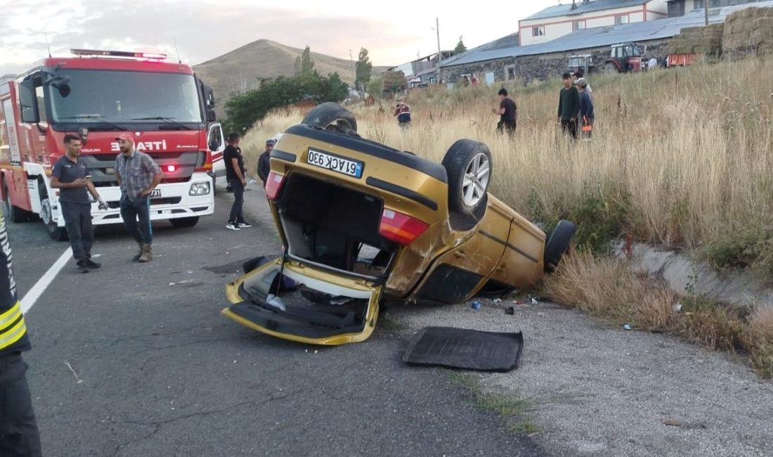 Erzurum'da refüje çarpan araba