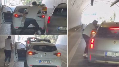 Tünelde hengame: Öteki aracın camını yumrukladı