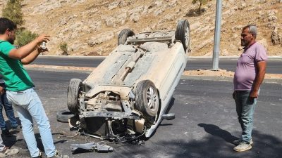 Adıyaman’da araba takla attı