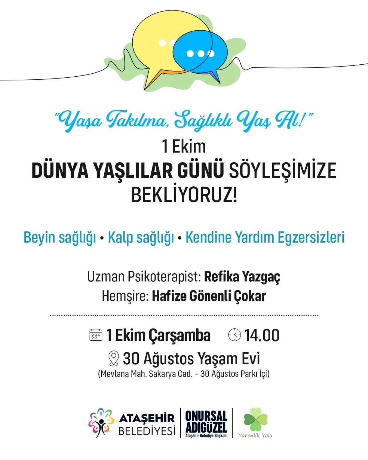 Ataşehir’de 1 Ekim Yaşlılar Günü Anlamlı Etkinlikle Kutlanacak