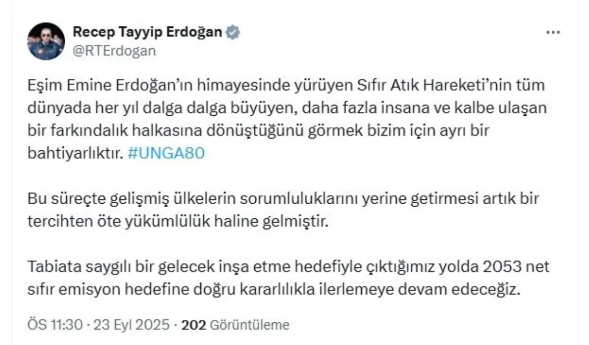 Cumhurbaşkanı Erdoğan: Sıfır Atık Hareketinin Genişleyen Etkisi ve Çevresel Hedeflerimiz
