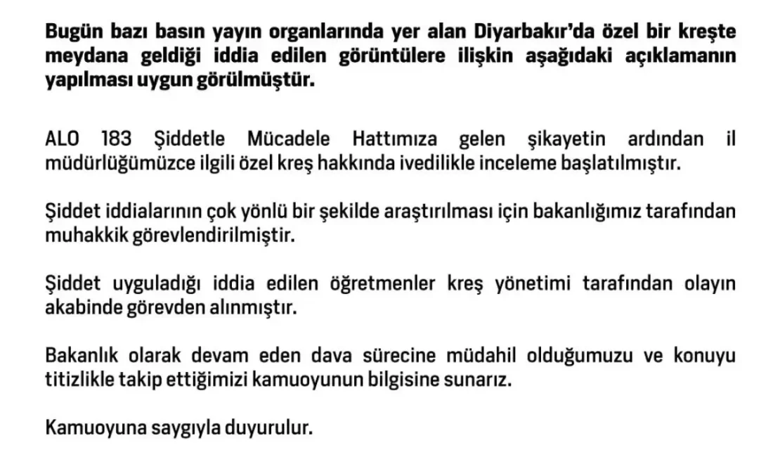 Diyarbakır'daki kreşteki iddialar üzerine