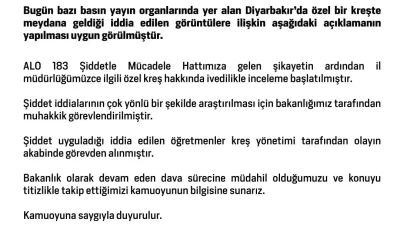 Diyarbakır’daki Kreşteki İddialar Üzerine Bakanlıktan Resmi Açıklama