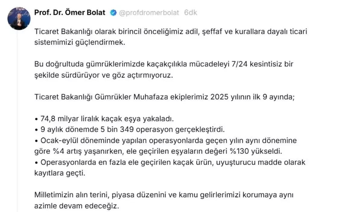 Gümrük Muhafaza Ekiplerimizden 2025’in İlk 9 Ayında Büyük Başarı
