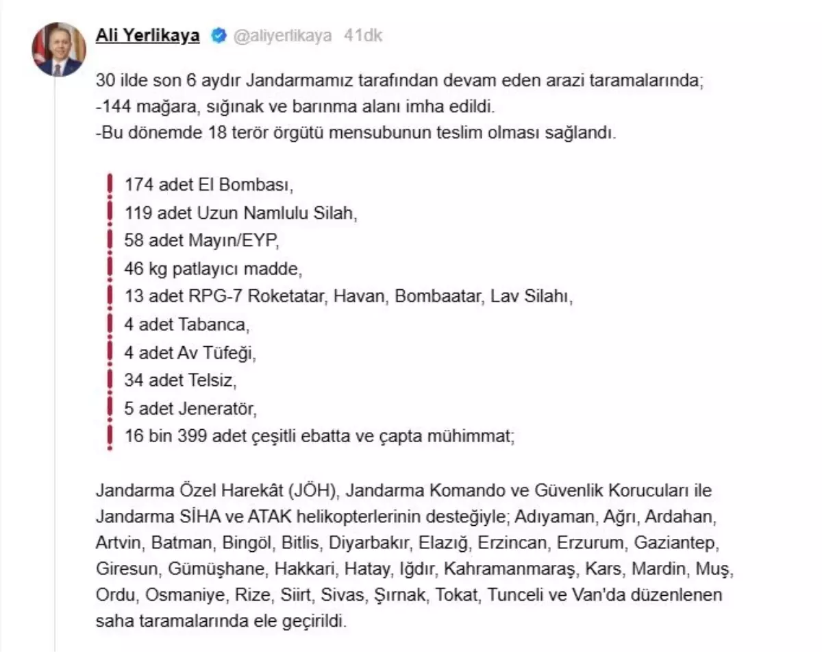 İçişleri Bakanlığı’ndan Terörle Mücadelede Son Durum Açıklaması