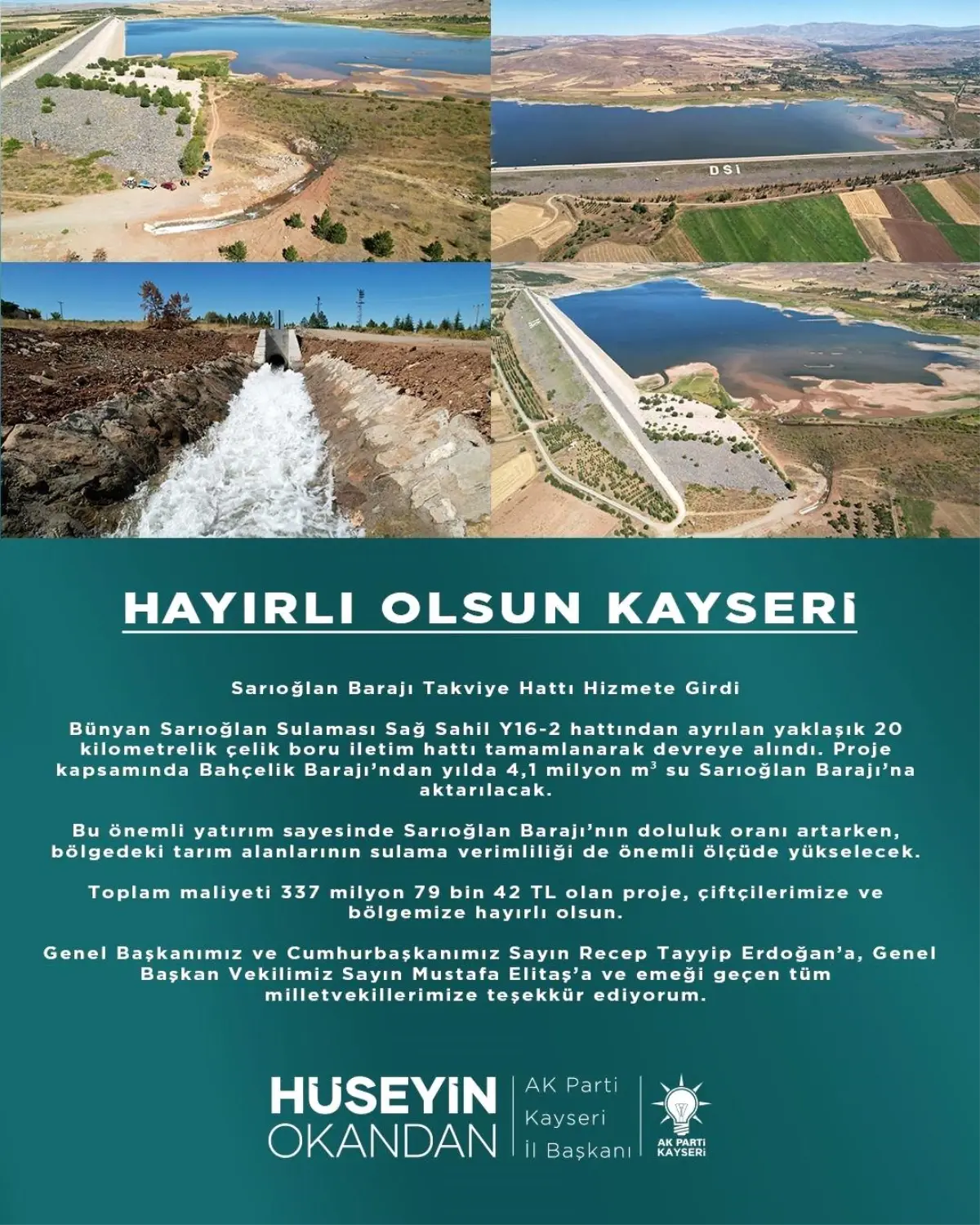 Sarıoğlan Barajı Takviye Hattı Hizmete Açıldı: Sulama Verimliliği Artacak