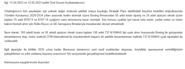 Türk Hava Yolları ve Boeing işbirliği