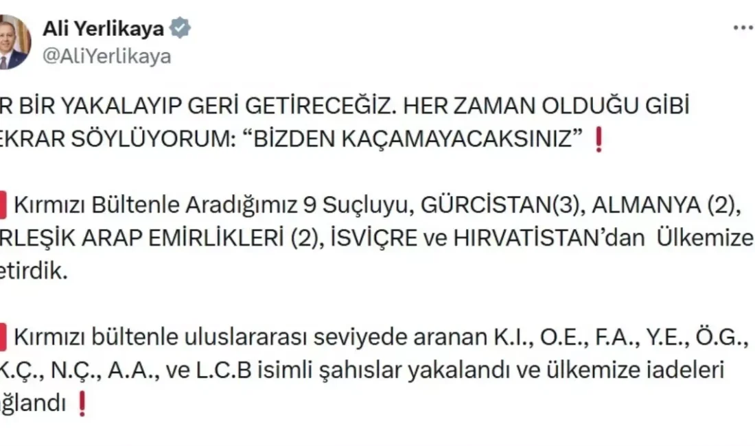 Türkiye'ye iadesi sağlanan kırmızı