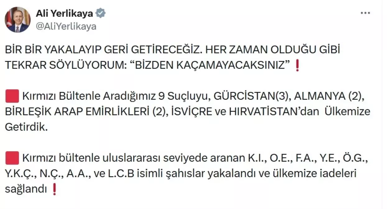 Türkiye’ye İadesi Sağlanan Kırmızı Bültenli Suçlulara Yönelik Operasyonlar Gelişmeleri