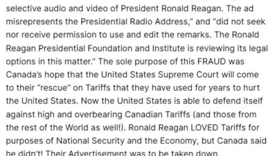 ABD Başkanı Trump’tan Kanada’ya Gümrük Vergisi Güncellemesi ve Ronald Reagan Vurgusu