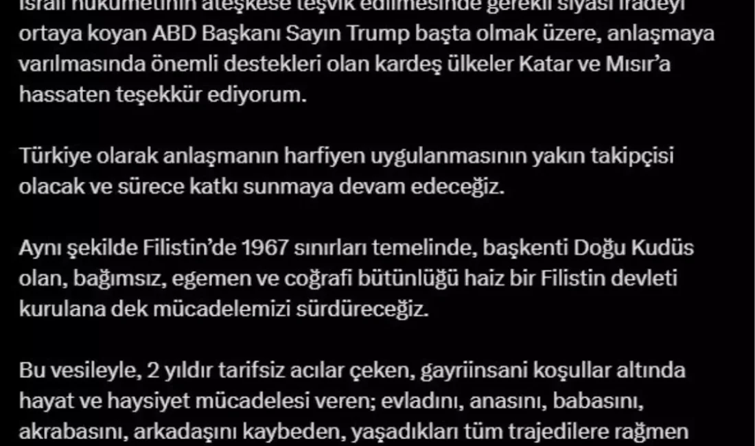 Cumhurbaşkanı Erdoğan'dan Gazze ve