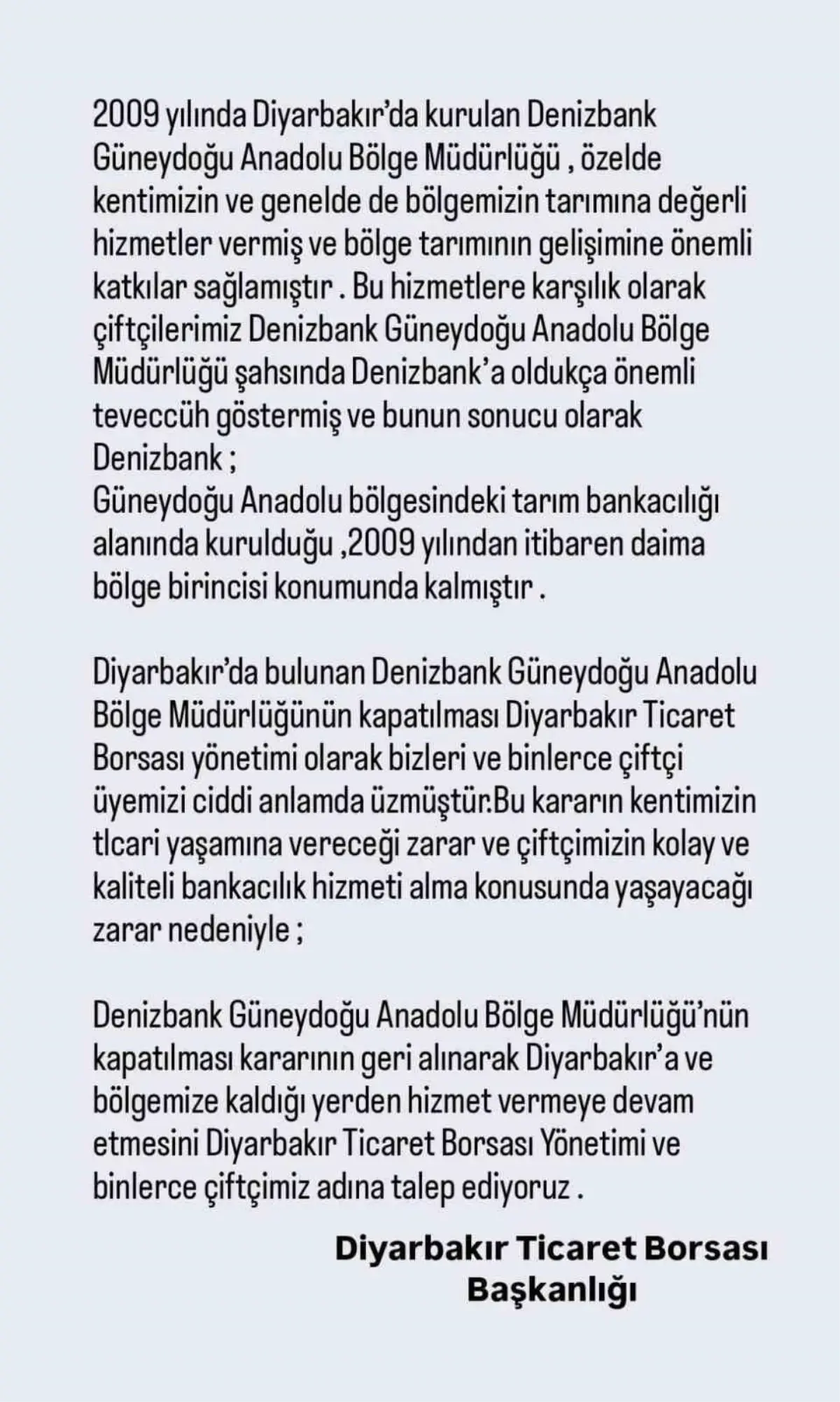 Diyarbakır TBF, Denizbank Bölge Müdürlüğü Kapatma Kararına Karşı Çıkıyor