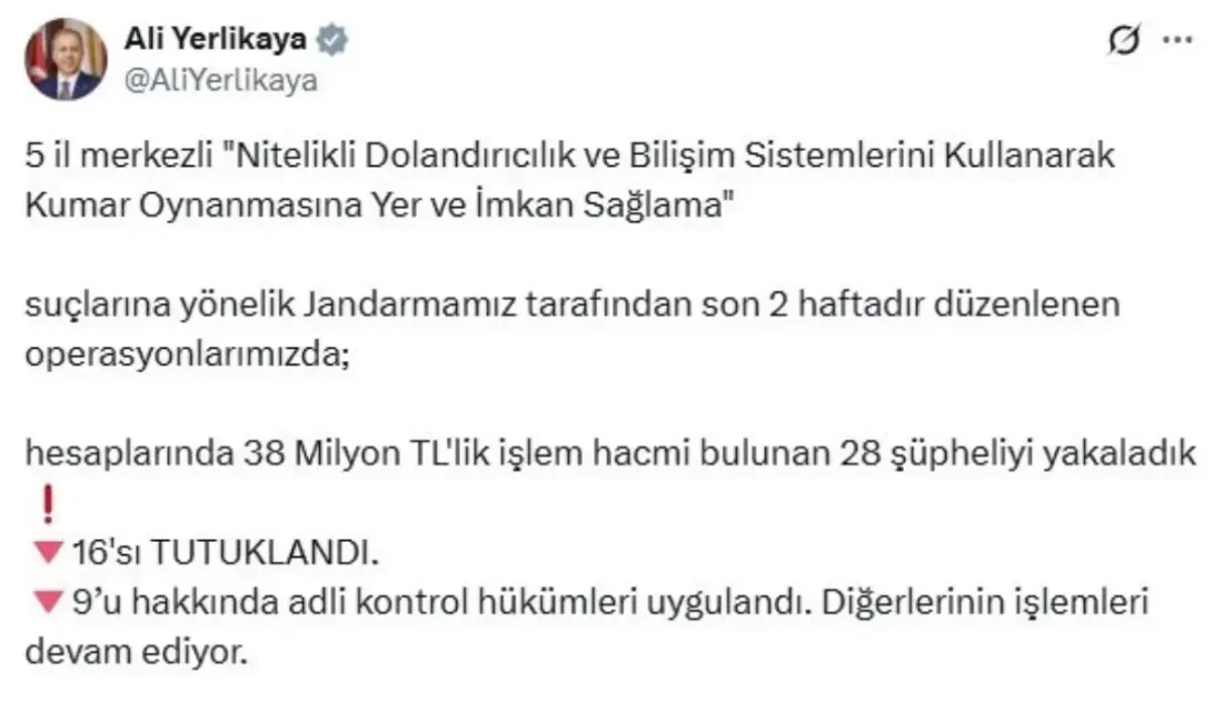İçişleri Bakanlığı'nın operasyonuyla 15