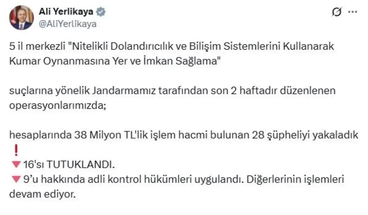 İçişleri Bakanlığı’ndan Siber Suçlara Karşı Ağır Darbe: 15 İlde 28 Şüpheli Yakalandı