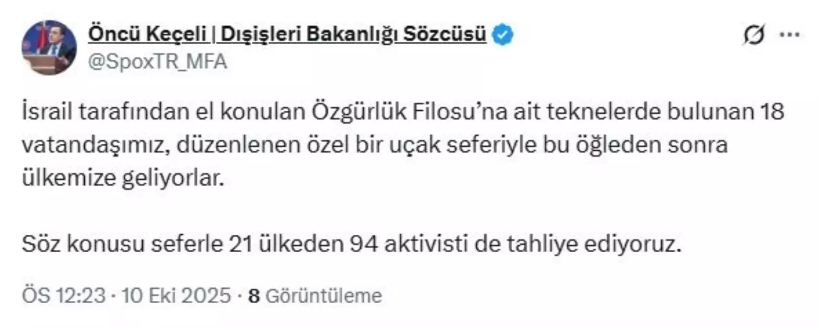 İsrail İşgalinden Kurtarılan 18 Türk Vatandaşı Yurda Dönüyor