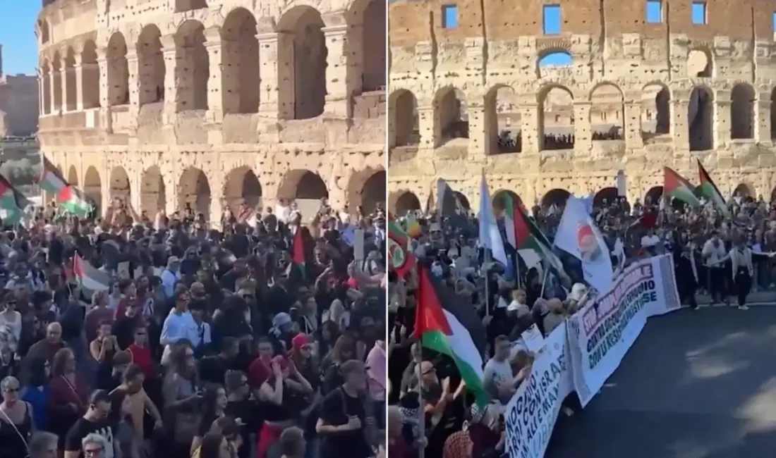 Roma'da göstericiler Filistin ve
