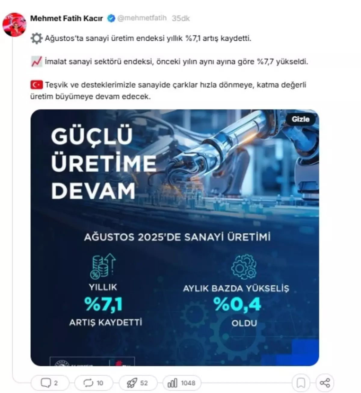 Sanayi ve Teknolojide Güçlü İvme: Ağustos Verileri ve Hedefler