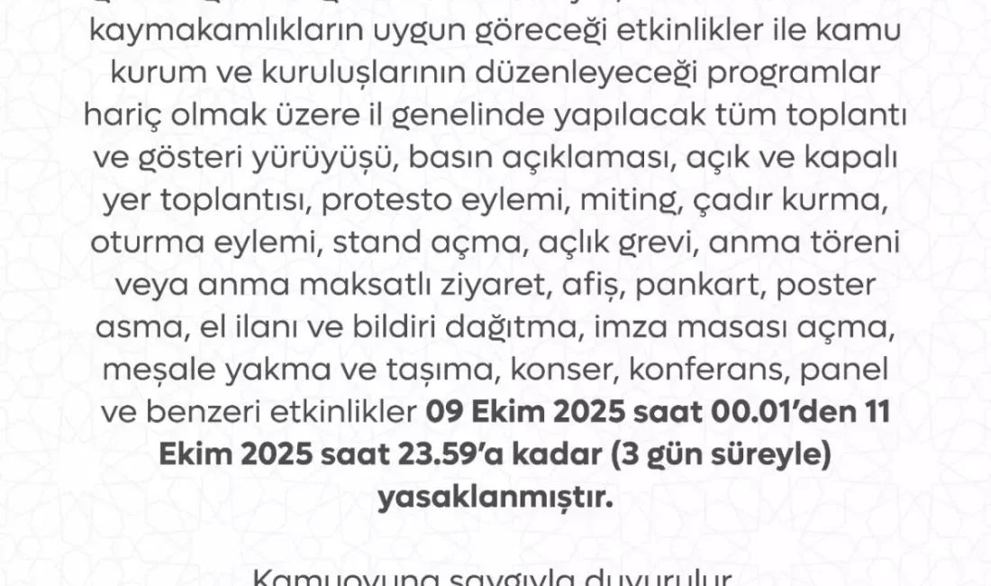 Tokat'ta 3 gün süreyle