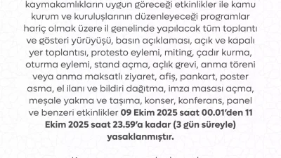 Tokat’ta 3 Gün Süreyle Gösteri ve Toplantı Yasağı Kararı