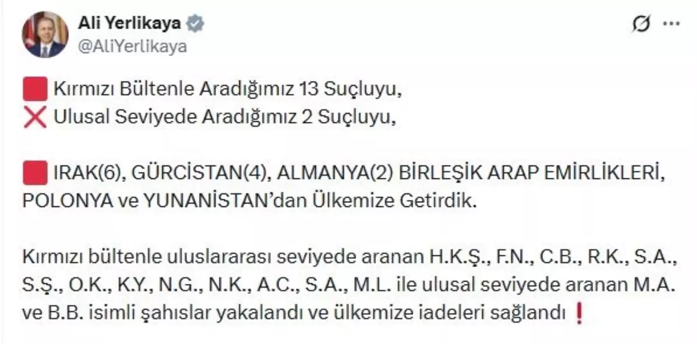 Yurt Dışında Yakalanan Kırmızı Bültenle Aranan Suçlular Türkiye’ye İade Edildi