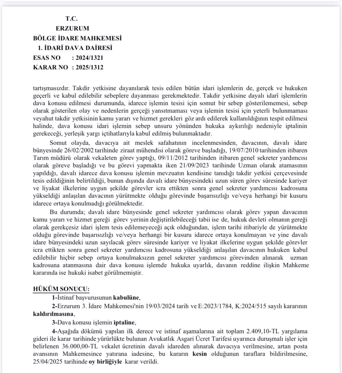İl Özel İdaresi Genel Sekreter Yardımcısına Yargı Kararıyla Yeniden Atama Süreci