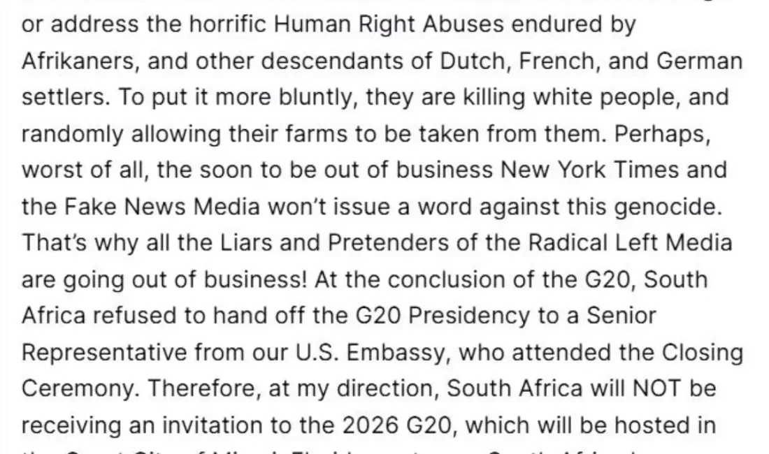 Trump, Güney Afrika G20