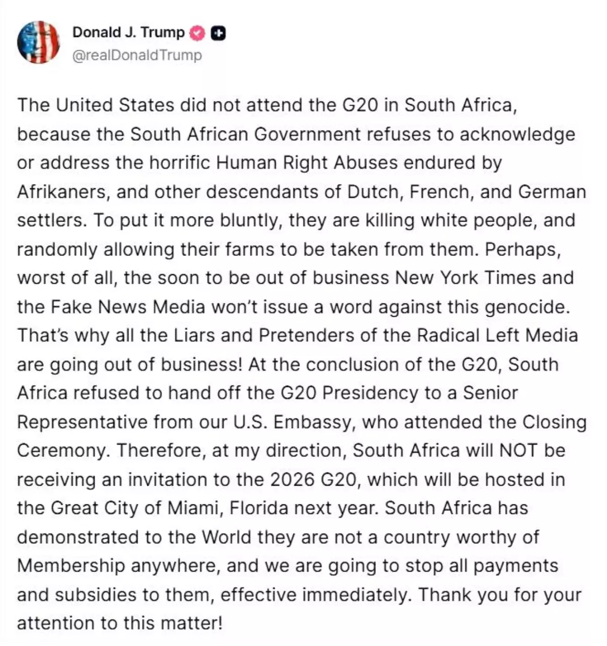 Trump Güney Afrika G20 Zirvesi Katılımını Reddetti ve Diplomatik Adımları Durdurdu