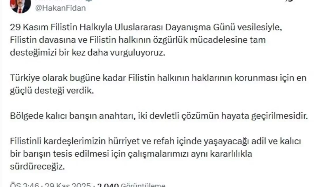 Türkiye'den Filistin halkına uluslararası