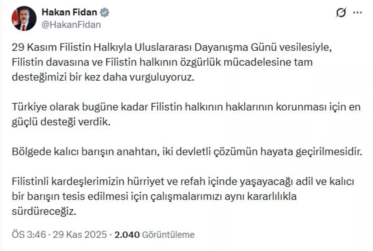 Türkiye’den Filistin Halkıyla Uluslararası Dayanışma Simgesine Desteği