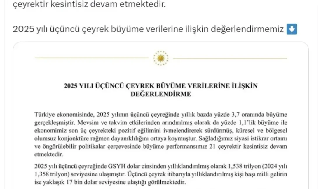 2025 üçüncü çeyrek ekonomik