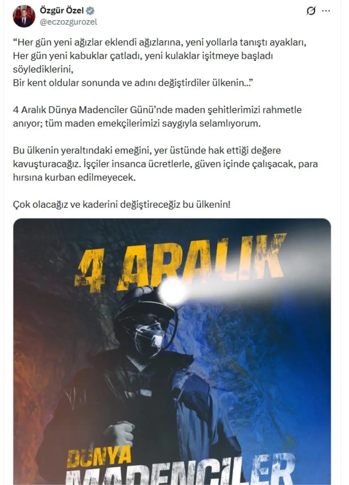 4 Aralık Dünya Madenciler Günü Mesajı: Emek ve Değeri Yeniden Tanımlıyoruz