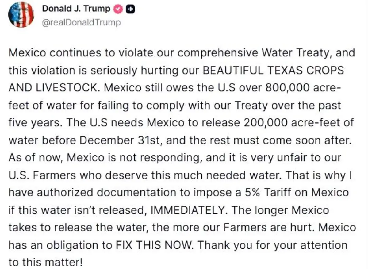 ABD Başkanından Meksika’ya Su Anlaşması Uyarısı Yaptırımı Güçlendirdi