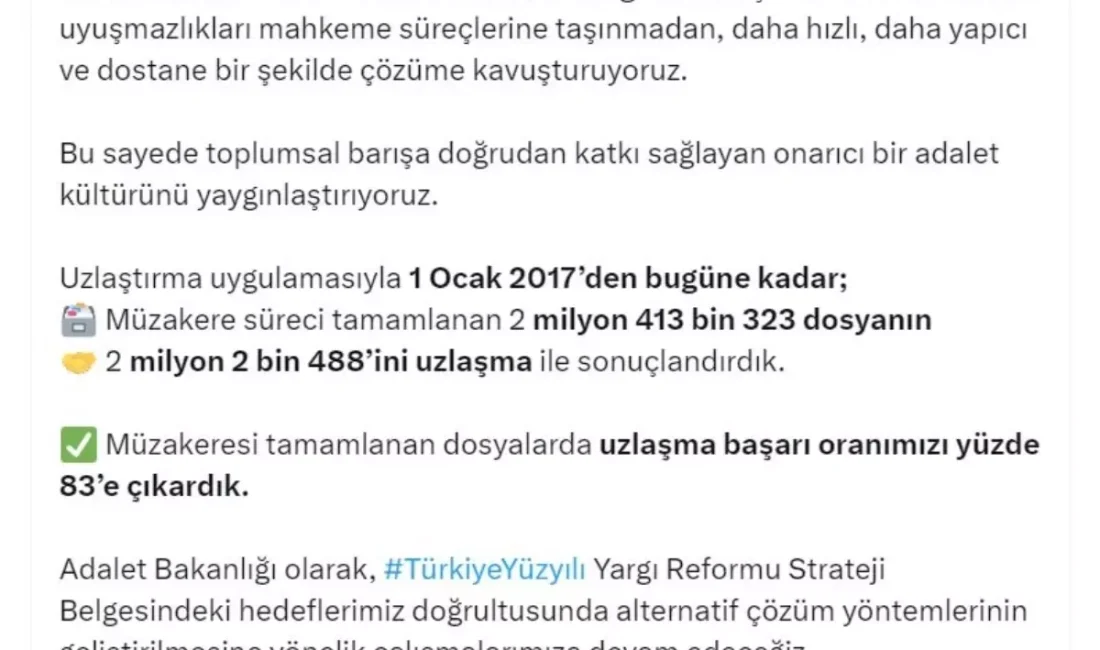 Adalet Bakanlığı'nın uzlaştırma uygulamalarındaki