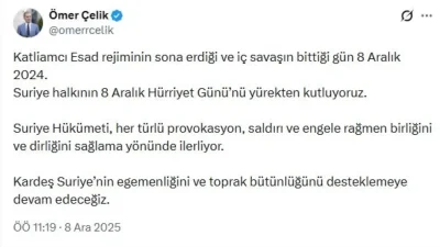 AK Parti Sözcüsü Ömer Çelik’ten Suriye’nin 8 Aralık Hürriyet Günü Mesajı
