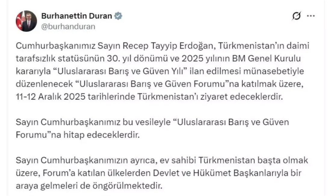 Cumhurbaşkanı Erdoğan'ın Türkmenistan ziyareti