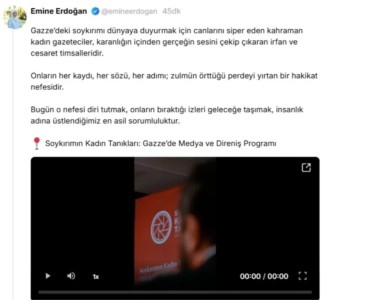 Emine Erdoğan Gazze’deki Kadın Gazetecilerle Dayanışma Mesajı
