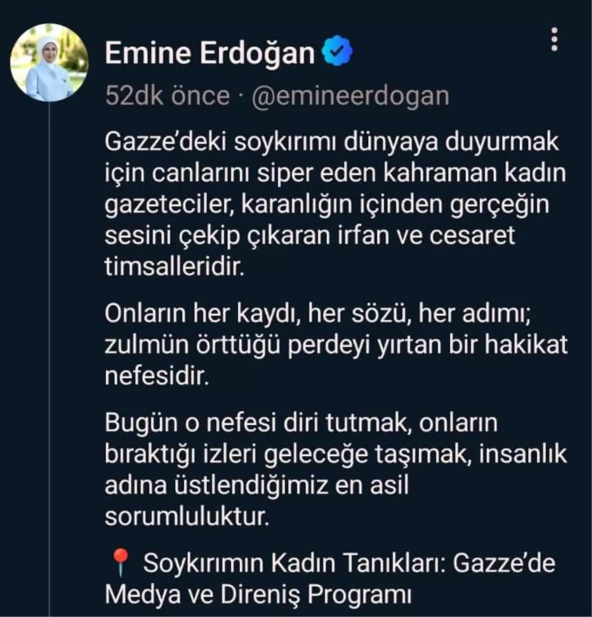 Emine Erdoğan’dan Gazze’deki Kadın Gazetecilerin Cesur Mücadelesine Destek
