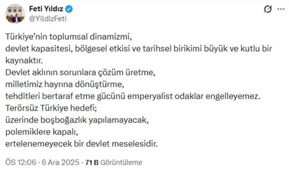 Feti Yıldız, terörsüz Türkiye