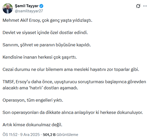Eski Milletvekili Şamil Tayyar'dan Çarpıcı İddia
