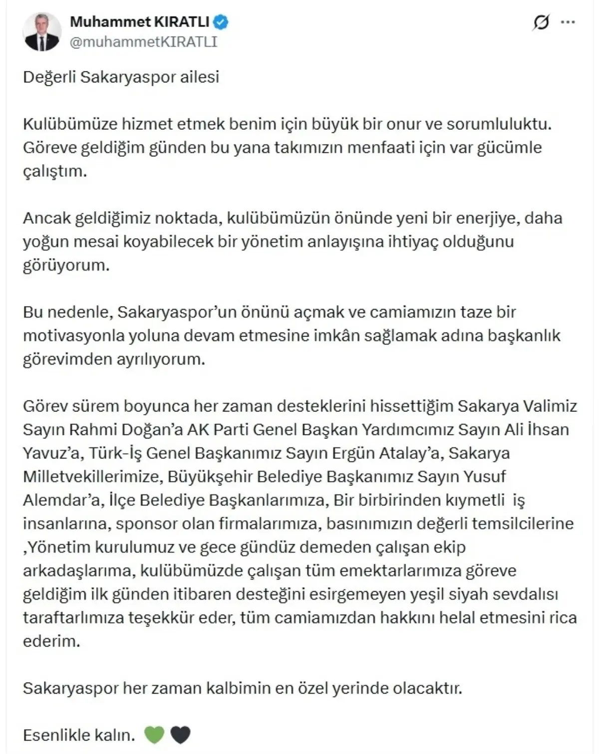 Muhammet Kıratlı’dan Sakaryaspor’dan Ayrılık Açıklaması