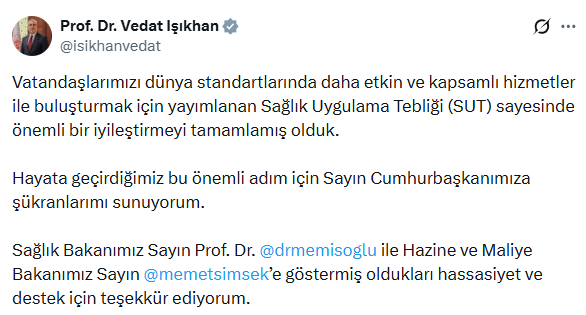 Bakan Işıkhan’dan Mesaj ve Teşekkürler